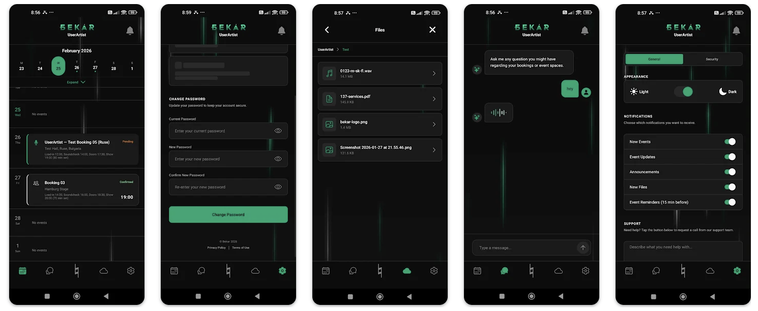 Bekar Music Group: Booking agency app